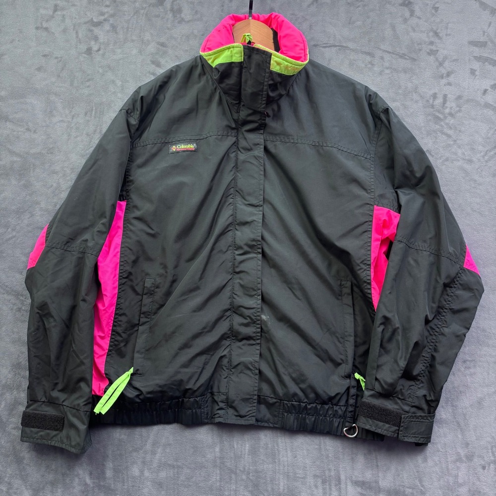 Vintage Columbia Bugaboo Jacket Womens L Black Neon Pink Colorblock 90s Retro